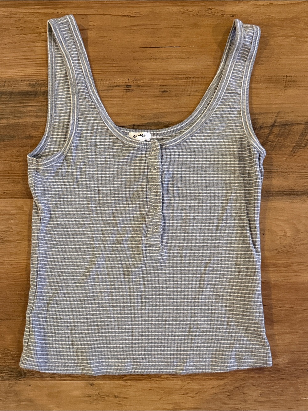 Garage Striped Ribbed Scoop Tank Top - Gray & White